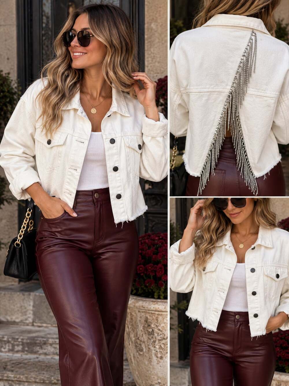 White Rhinestone Denim Jacket Size Large Savanna Jane
